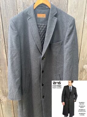 Enzo Tovare Wool Cashmere Blend Topcoat Gray Overcoat Notch Lapel Size 46 Lined